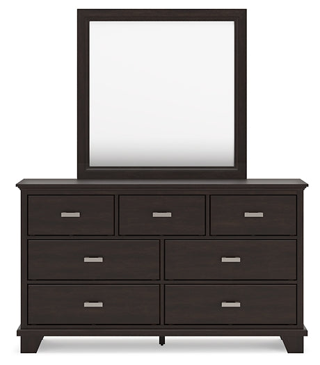 Covetown King Panel Bed with Mirrored Dresser and Nightstand