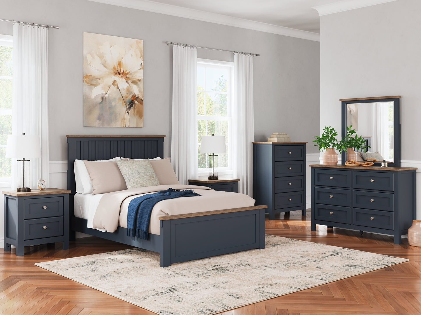 Landocken Full Panel Bed with Mirrored Dresser and Nightstand