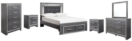 Lodanna Full Panel Bed with 2 Storage Drawers with Mirrored Dresser, Chest and 2 Nightstands