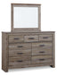 Zelen Full Panel Bed with Mirrored Dresser, Chest and 2 Nightstands