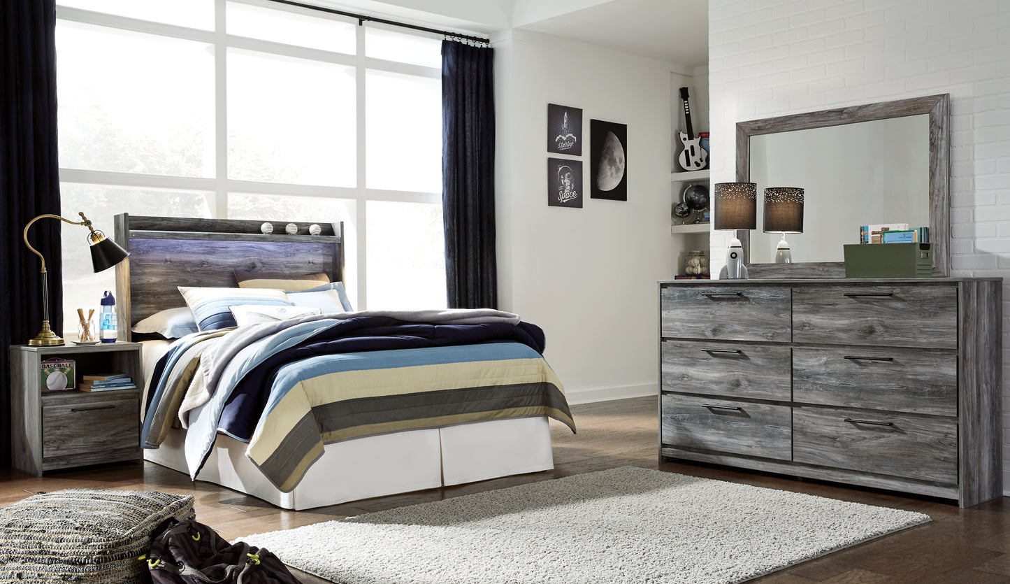 Baystorm Full Panel Headboard with Mirrored Dresser and Nightstand