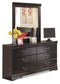 Huey Vineyard Queen Sleigh Headboard with Mirrored Dresser and 2 Nightstands