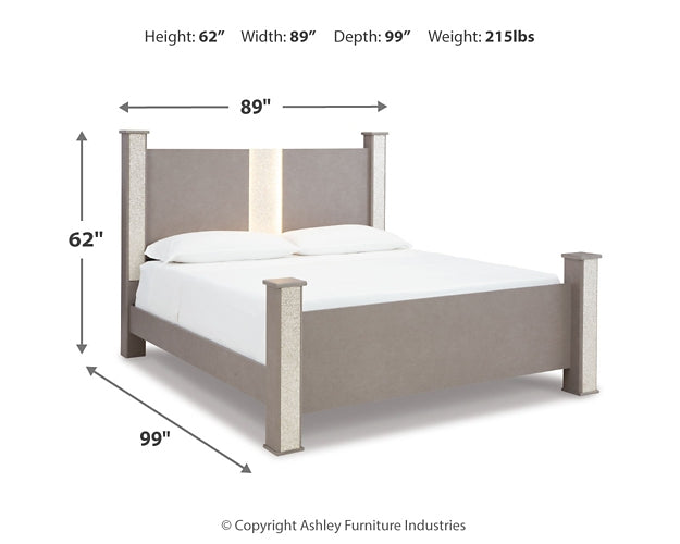 Surancha King Poster Bed with Mirrored Dresser