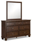 Danabrin California King Panel Bed with Mirrored Dresser, Chest and Nightstand